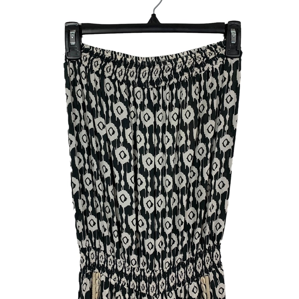 Skemo Gray White Ikat Strapless Jumpsuit Shell Trim Boho Stretch Waist Large - Picture 2 of 7